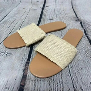J Crew Size 10.5 Raffia Slide Sandals Natural Beige Flat Casual AX843
